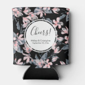 ピンクとグレーのフローラ水色パター結婚ン 缶クーラー (裏面)