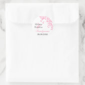 ピンクとグレーのフローラ結婚式用シール ラウンドシール (バッグ)