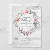 ピンクとグレーのフローラQRコードRSVP Bohemian 結婚's 招待状 (正面)