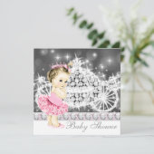 ピンクとグレーのプリンセスバレリーナチュチュベビーシャワー 招待状 (スタンド正面)
