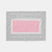 ピンクとグレーのベビーガールのマイルストーン写真 フリースブランケット (正面(横))