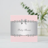 ピンクとグレーのベビーガールシャワー 招待状 (スタンド正面)