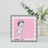 ピンクとグレーのベビーガールシャワー 招待状 (スタンド正面)