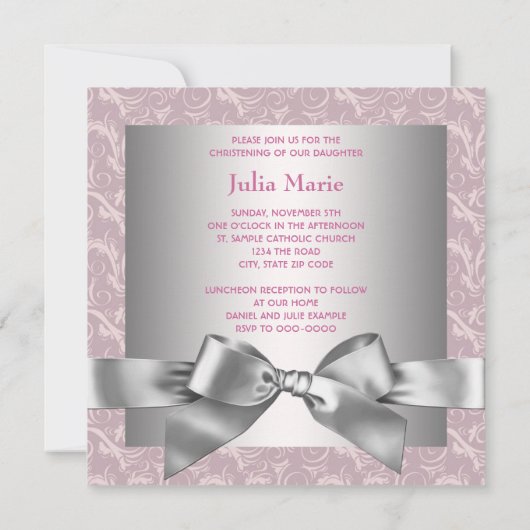 ピンクとグレーのベビーガールフォト《キリスト教》洗礼式や命名式 招待状 (裏面)