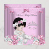 ピンクとグレーのベビーシャワーガールフローラ 招待状 (正面/裏面)