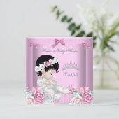 ピンクとグレーのベビーシャワーガールフローラ 招待状 (スタンド正面)