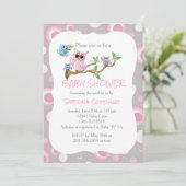 ピンクとグレーのベビーフクロウ |シャワーテーマ 招待状 (スタンド正面)