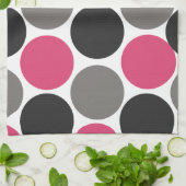 ピンクとグレーのポリカドット キッチンタオル (折り畳み)