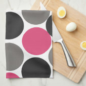 ピンクとグレーのポリカドット キッチンタオル (四つ折り)