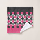 ピンクとグレーのポリカドット バスタオルセット (ウォッシュタオル)