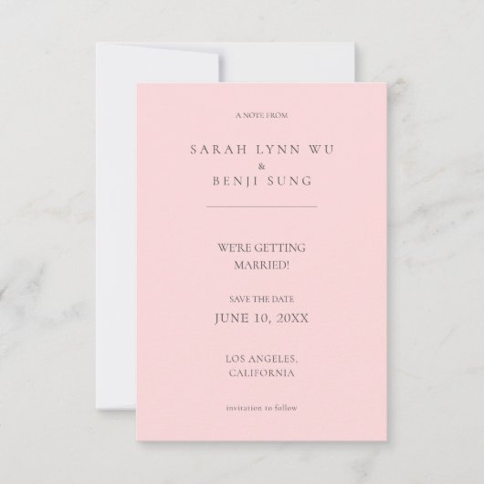 ピンクとグレーのミニマモダンリスト2 V2日付を保存 セーブザデート (正面)