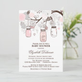 ピンクとグレーのメイソンジャースベビーシャワー招待状 招待状 (スタンド正面)