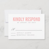 ピンクとグレーのモダンタイポグラフィウェディングRSVPカード 出欠カード (正面)