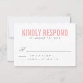 ピンクとグレーのモダンタイポグラフィウェディングRSVPカード 出欠カード