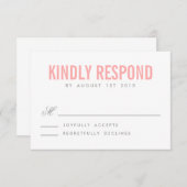 ピンクとグレーのモダンタイポグラフィウェディングRSVPカード 出欠カード (正面/裏面)