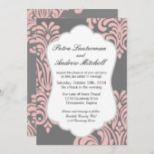 ピンクとグレーのモダンダマスク 招待状 (正面/裏面)