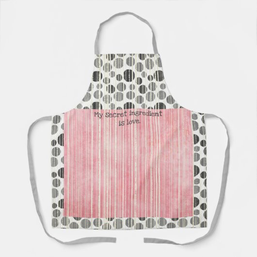 ピンクとグレーのモダン水玉模様 エプロン (正面)