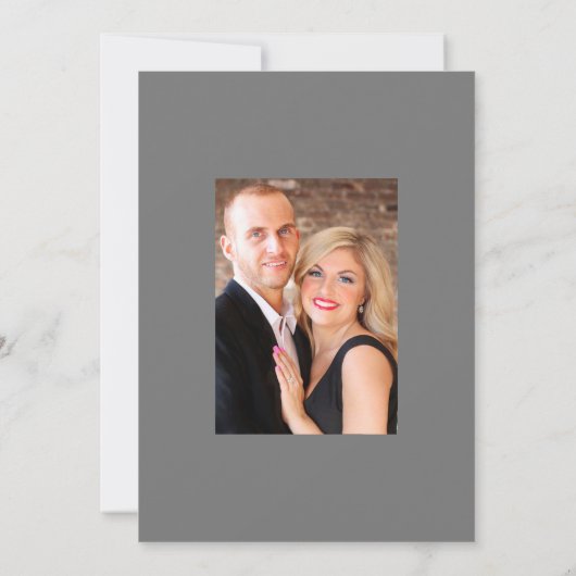 ピンクとグレーのラスティックボヘミアンフラワーのウェディング セーブザデート (裏面)