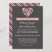 ピンクとグレーのラブハートウェディング招待状 招待状 (正面/裏面)