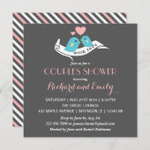 ピンクとグレーのラブバードのカップルのシャワー招待状 招待状 (正面/裏面)