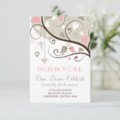 ピンクとグレーのラブバードの結婚式の受付カード 招待状 (スタンド正面)