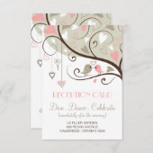 ピンクとグレーのラブバードの結婚式の受付カード 招待状 (正面/裏面)