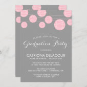 ピンクとグレーのランタン卒業パーティー招待状 招待状 (正面/裏面)