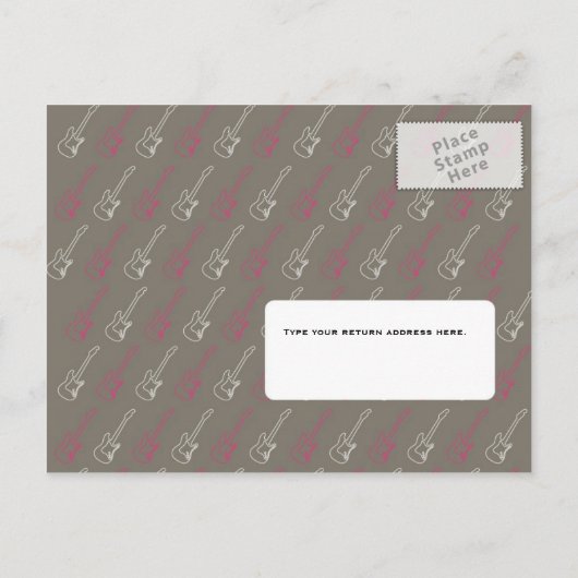 ピンクとグレーのロックとロール音楽をテーマ結婚にした インビテーションポストカード (裏面)