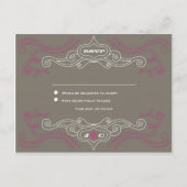 ピンクとグレーのロックとロール音楽をテーマ結婚にした インビテーションポストカード (正面)