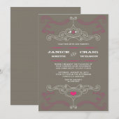 ピンクとグレーのロックンロール ミュージックをテーマにしたウェディング 招待状 (正面/裏面)