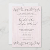 ピンクとグレーのヴィンテージが結婚輝く 招待状 (正面)