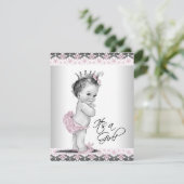 ピンクとグレーのヴィンテージベビーガールシャワー 招待状 (スタンド正面)