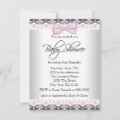 ピンクとグレーのヴィンテージベビーガールシャワー 招待状 (裏面)
