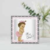 ピンクとグレーのヴィンテージベビーガールシャワー 招待状 (スタンド正面)