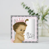 ピンクとグレーのヴィンテージベビーガールシャワー 招待状 (スタンド正面)