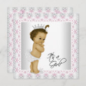 ピンクとグレーのヴィンテージベビーガールシャワー 招待状 (正面/裏面)