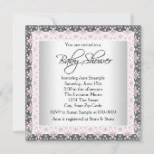 ピンクとグレーのヴィンテージベビーガールシャワー 招待状 (裏面)