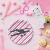 ピンクとグレーのヴィンテージ飛行機紙プレート ペーパープレート (パーティー)