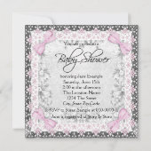 ピンクとグレーのヴィンテージ ベビーガール シャワー 招待状 (裏面)