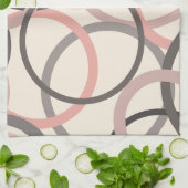 ピンクとグレーの円 キッチンタオル (折り畳み)