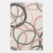 ピンクとグレーの円 キッチンタオル (縦)