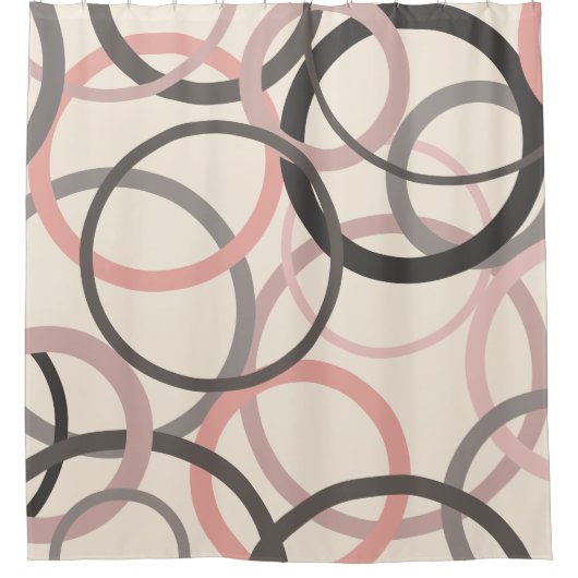 ピンクとグレーの円 シャワーカーテン (正面)