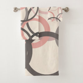 ピンクとグレーの円 バスタオルセット