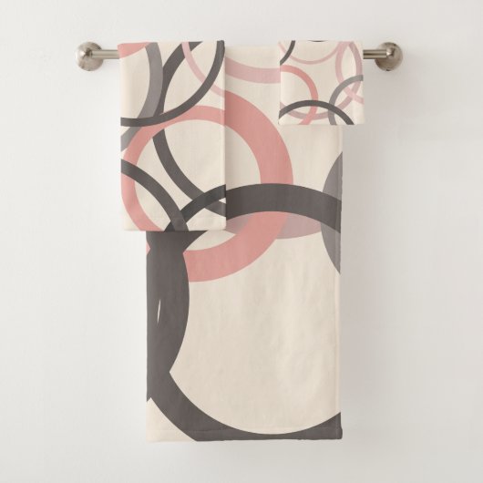 ピンクとグレーの円 バスタオルセット (インサイチュ)