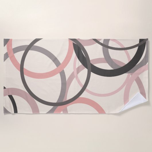 ピンクとグレーの円 ビーチタオル (正面)