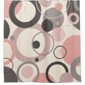 ピンクとグレーの円M世紀モダン シャワーカーテン (正面)