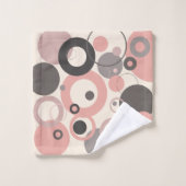 ピンクとグレーの円M世紀モダン バスタオルセット (ウォッシュタオル)