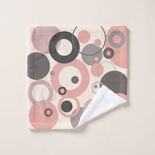 ピンクとグレーの円M世紀モダン バスタオルセット (ウォッシュタオル)