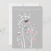 ピンクとグレーの冬の雪の赤ちゃんシャワー招待状 招待状 (裏面)