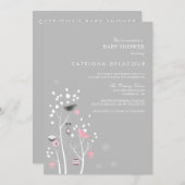 ピンクとグレーの冬の雪の赤ちゃんシャワー招待状 招待状 (正面/裏面)